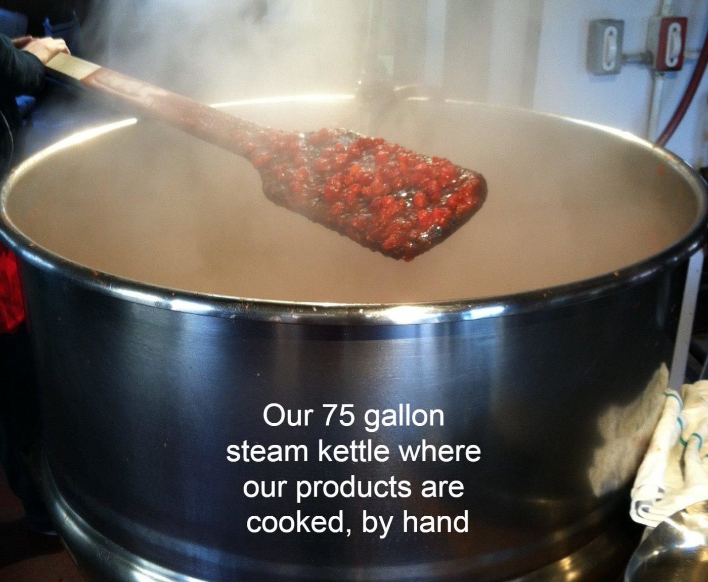75 gallon steam kettle with jam spoon
