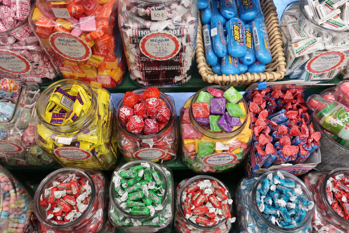 Jars of jars of candy at Calef's Candyland