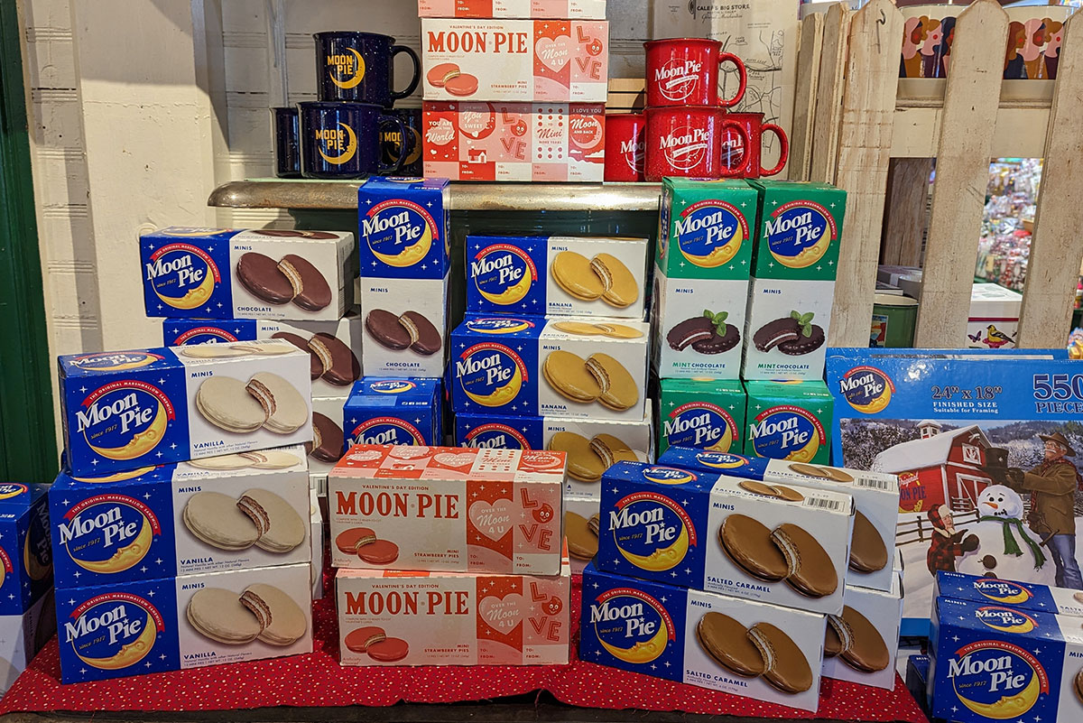 Calef's Valentine's Day display of stacked Moon Pies