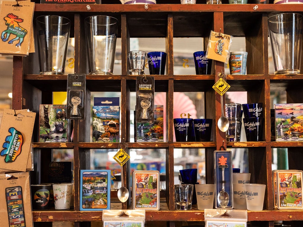 Calef's cups, shot glasses, and merchandise