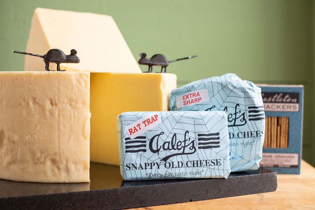Calef's Cheese block and famous Rat Trap and Extra Sharp Cheddar